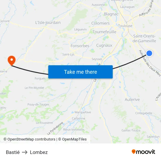 Bastié to Lombez map