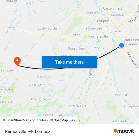 Ramonville to Lombez map