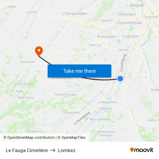 Le Fauga Cimetière to Lombez map