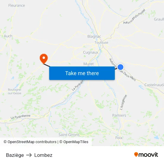 Baziège to Lombez map