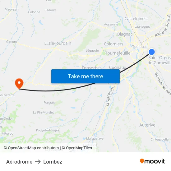 Aérodrome to Lombez map