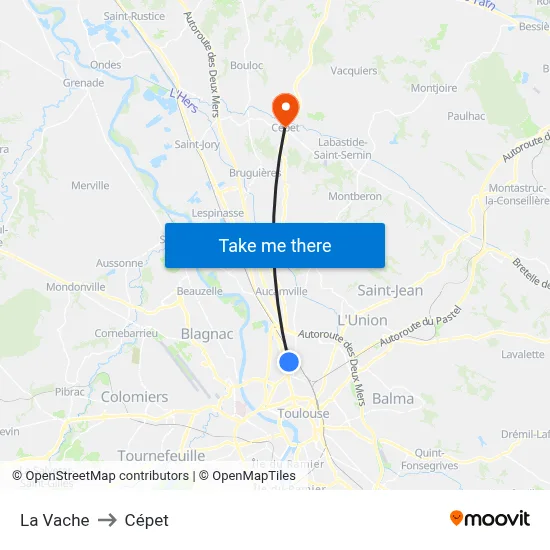 La Vache to Cépet map