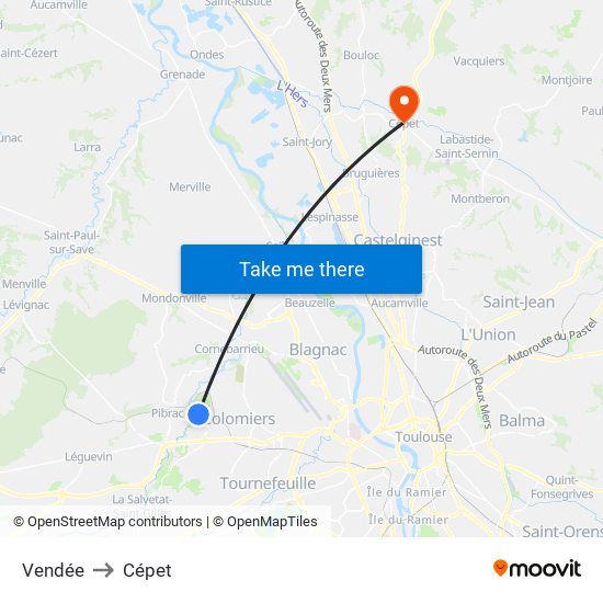 Vendée to Cépet map
