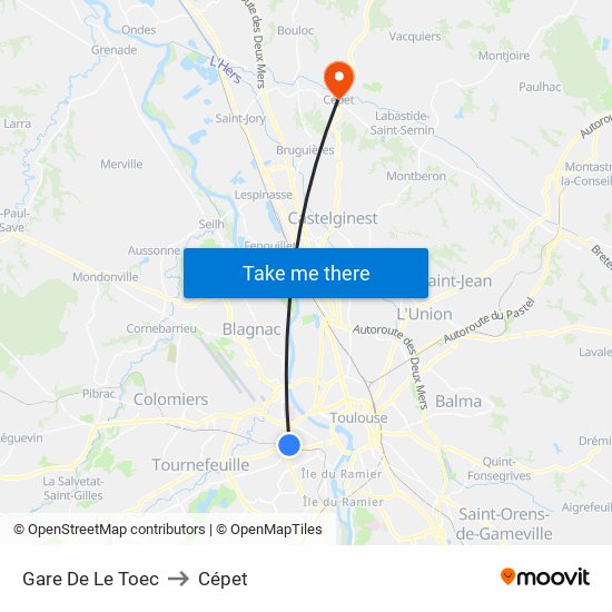 Gare De Le Toec to Cépet map
