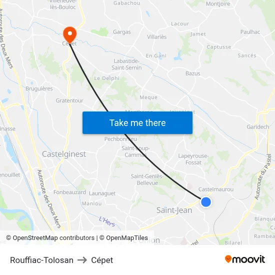 Rouffiac-Tolosan to Cépet map