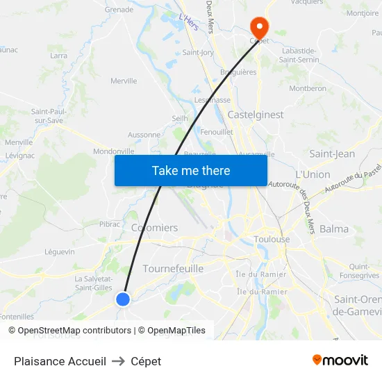 Plaisance Accueil to Cépet map