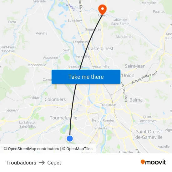 Troubadours to Cépet map
