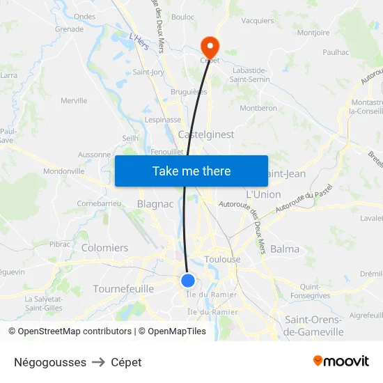 Négogousses to Cépet map