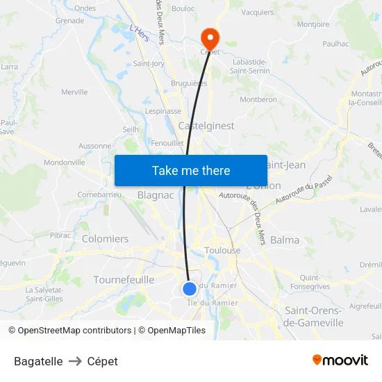 Bagatelle to Cépet map