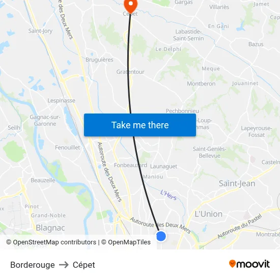 Borderouge to Cépet map