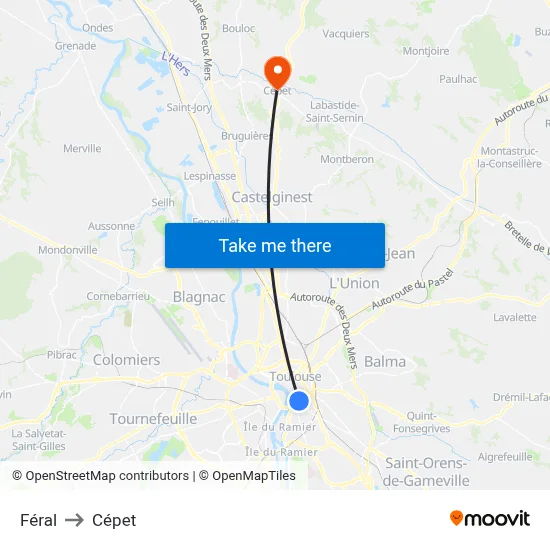 Féral to Cépet map