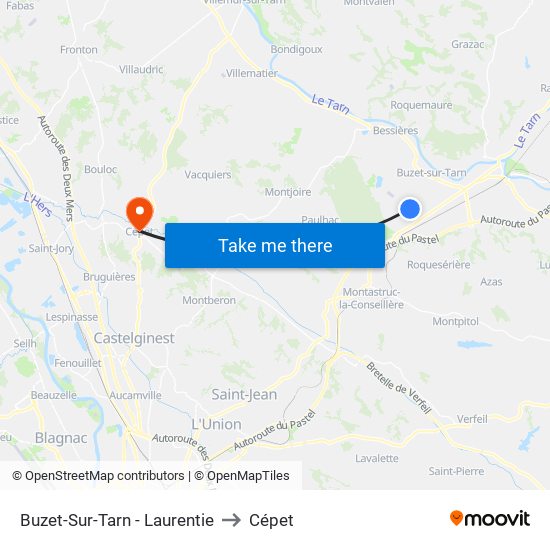 Buzet-Sur-Tarn - Laurentie to Cépet map