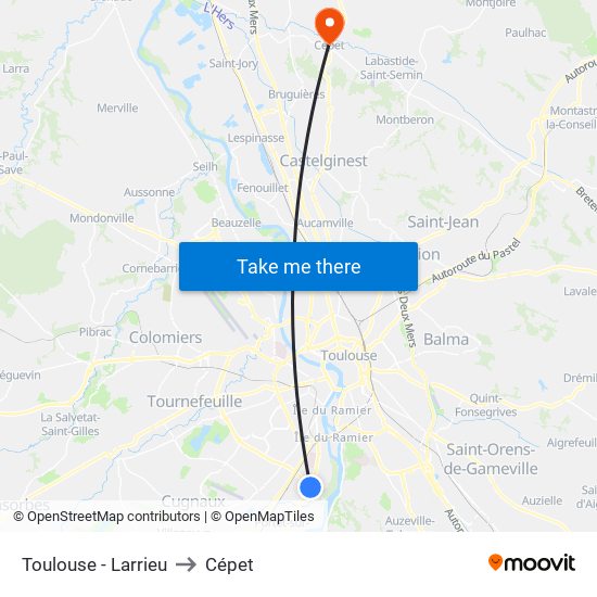 Toulouse - Larrieu to Cépet map