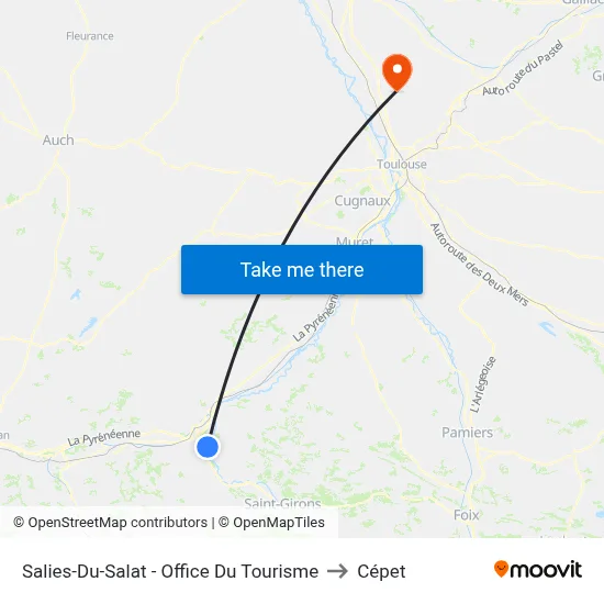 Salies-Du-Salat - Office Du Tourisme to Cépet map