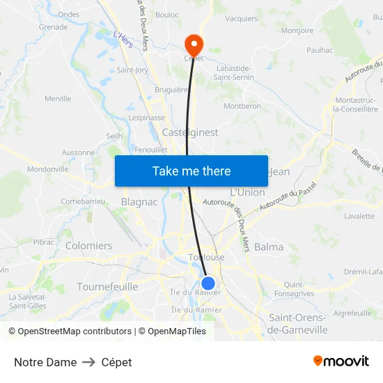 Notre Dame to Cépet map