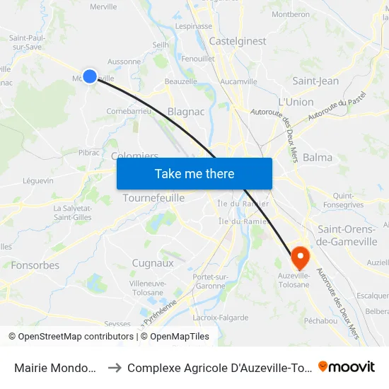 Mairie Mondonville to Complexe Agricole D'Auzeville-Tolosane map