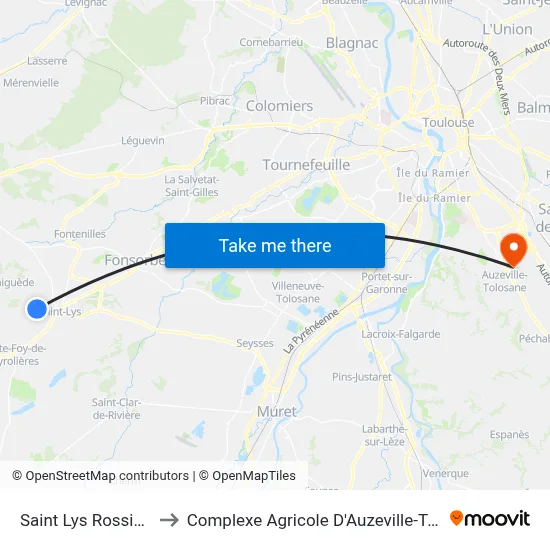 Saint Lys Rossignols to Complexe Agricole D'Auzeville-Tolosane map