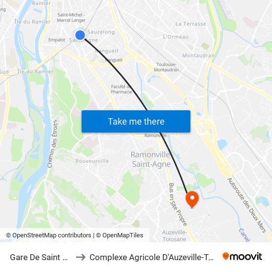 Gare De Saint Agne to Complexe Agricole D'Auzeville-Tolosane map