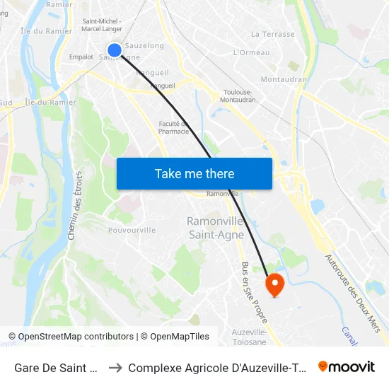 Gare De Saint Agne to Complexe Agricole D'Auzeville-Tolosane map