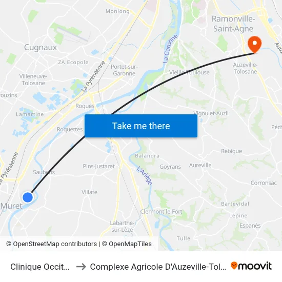 Clinique Occitanie to Complexe Agricole D'Auzeville-Tolosane map