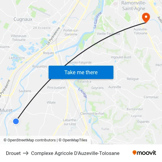 Drouet to Complexe Agricole D'Auzeville-Tolosane map