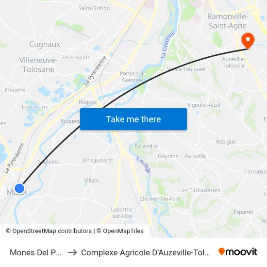 Mones Del Pujol to Complexe Agricole D'Auzeville-Tolosane map
