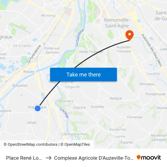 Place René Loubet to Complexe Agricole D'Auzeville-Tolosane map