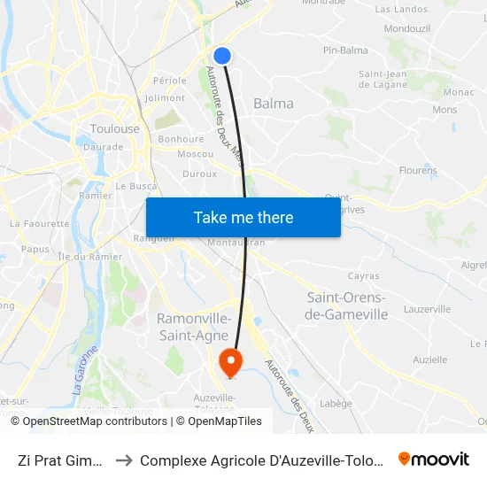 Zi Prat Gimont to Complexe Agricole D'Auzeville-Tolosane map