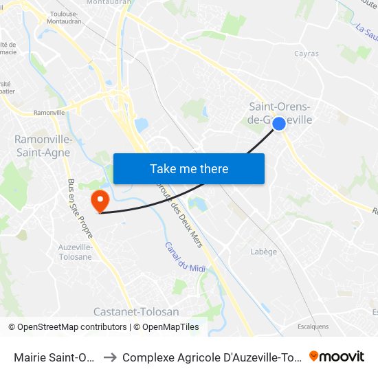 Mairie Saint-Orens to Complexe Agricole D'Auzeville-Tolosane map