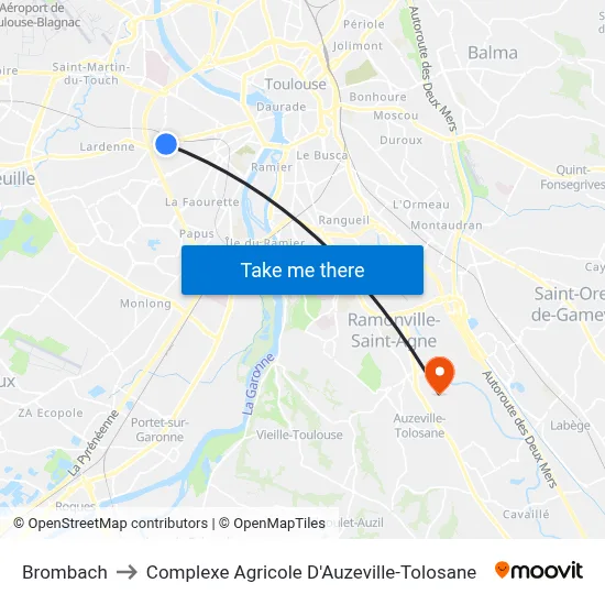 Brombach to Complexe Agricole D'Auzeville-Tolosane map