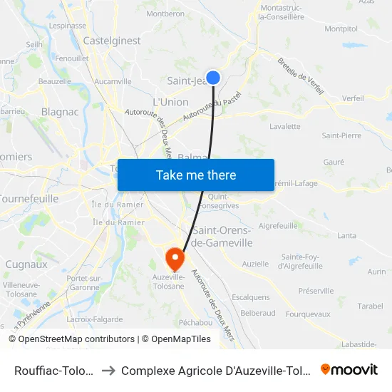 Rouffiac-Tolosan to Complexe Agricole D'Auzeville-Tolosane map