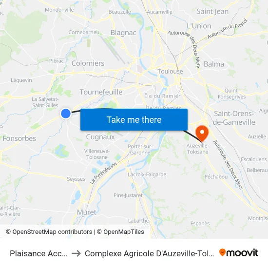 Plaisance Accueil to Complexe Agricole D'Auzeville-Tolosane map