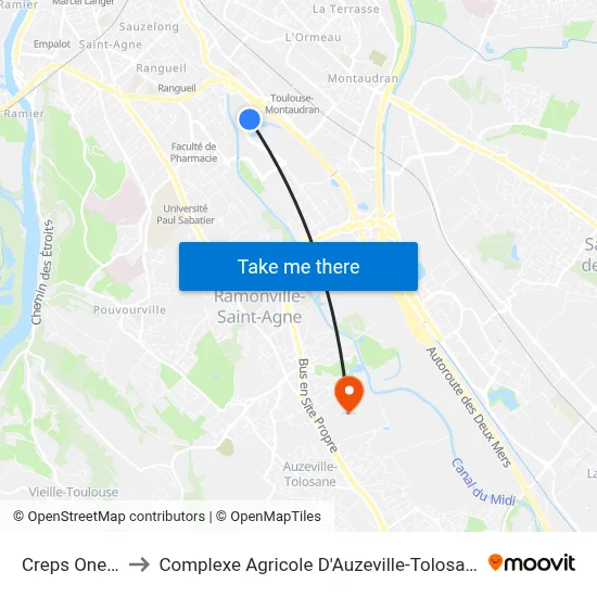 Creps  Onera to Complexe Agricole D'Auzeville-Tolosane map