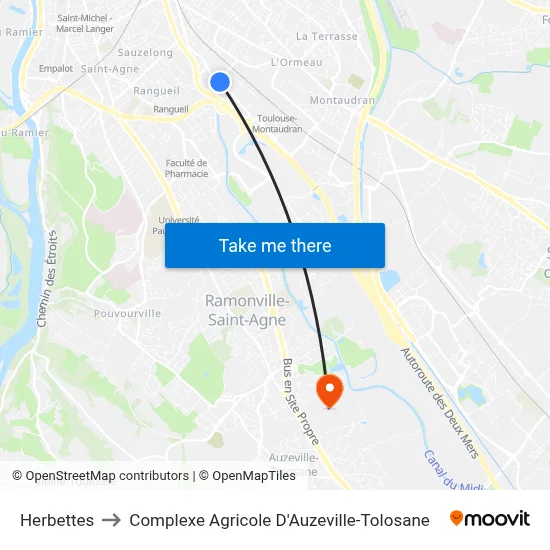 Herbettes to Complexe Agricole D'Auzeville-Tolosane map