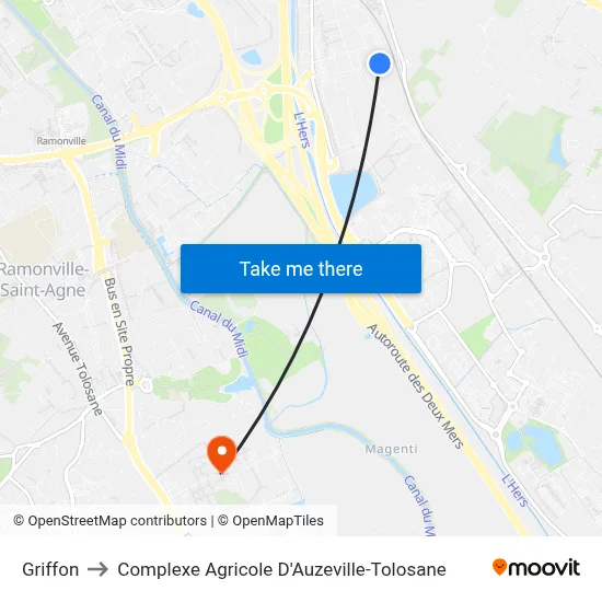 Griffon to Complexe Agricole D'Auzeville-Tolosane map