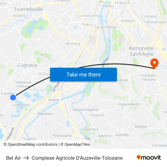 Bel Air to Complexe Agricole D'Auzeville-Tolosane map