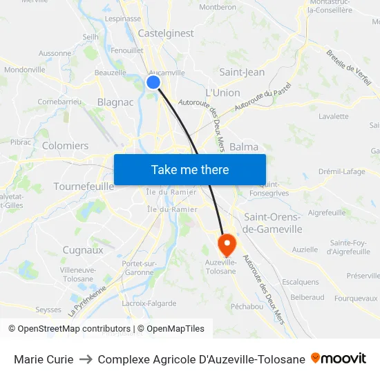 Marie Curie to Complexe Agricole D'Auzeville-Tolosane map