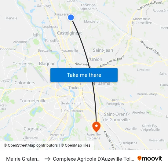 Mairie Gratentour to Complexe Agricole D'Auzeville-Tolosane map