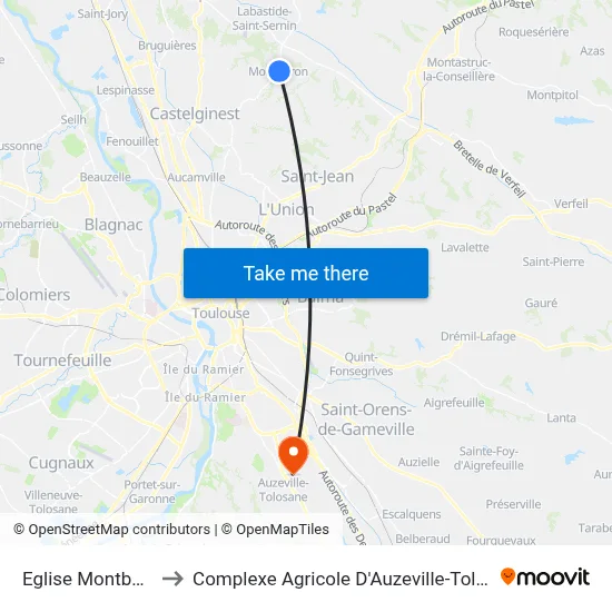 Eglise Montberon to Complexe Agricole D'Auzeville-Tolosane map