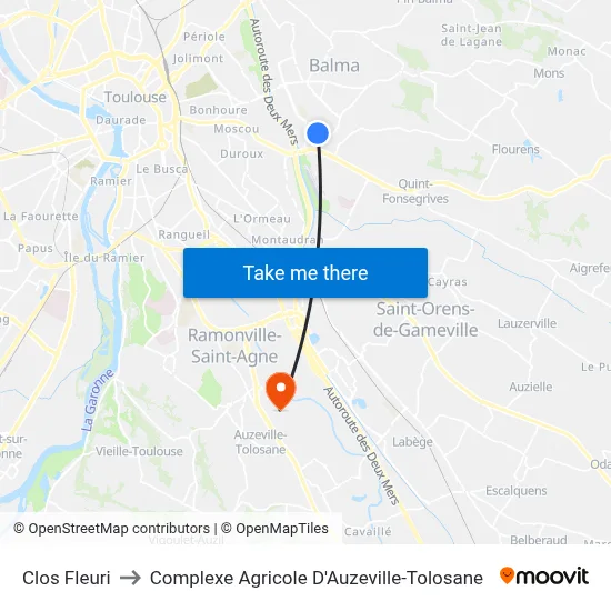 Clos Fleuri to Complexe Agricole D'Auzeville-Tolosane map