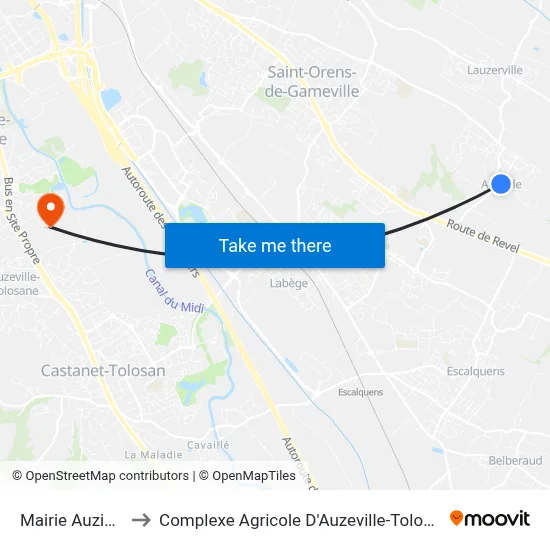 Mairie Auzielle to Complexe Agricole D'Auzeville-Tolosane map