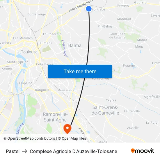 Pastel to Complexe Agricole D'Auzeville-Tolosane map