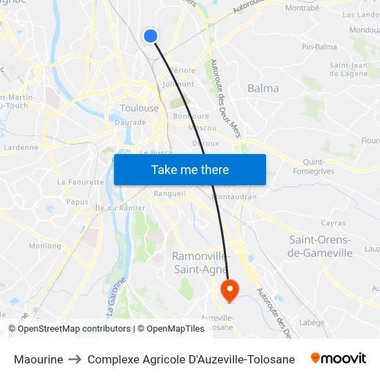Maourine to Complexe Agricole D'Auzeville-Tolosane map