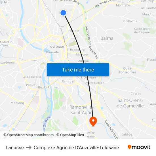 Lanusse to Complexe Agricole D'Auzeville-Tolosane map