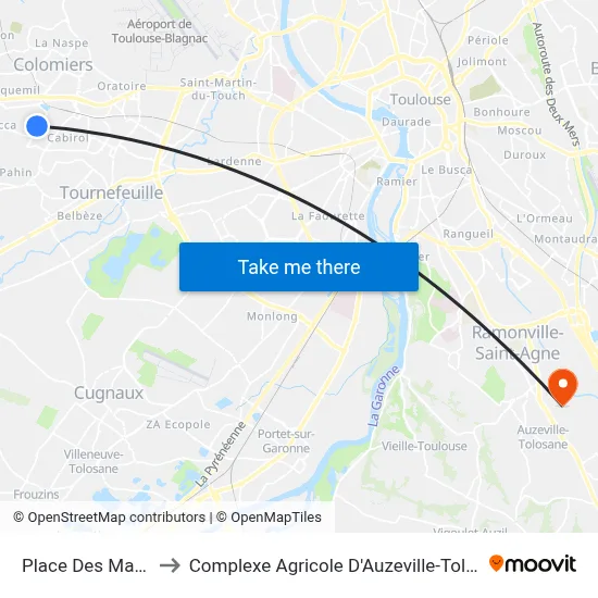 Place Des Marots to Complexe Agricole D'Auzeville-Tolosane map