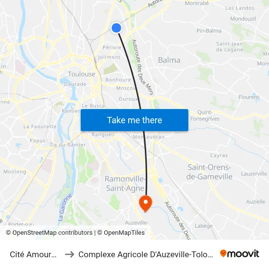 Cité Amouroux to Complexe Agricole D'Auzeville-Tolosane map