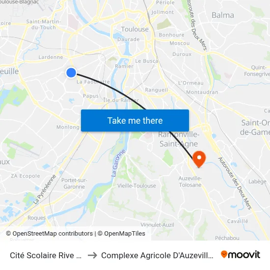 Cité Scolaire Rive Gauche to Complexe Agricole D'Auzeville-Tolosane map