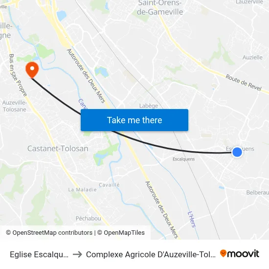 Eglise Escalquens to Complexe Agricole D'Auzeville-Tolosane map