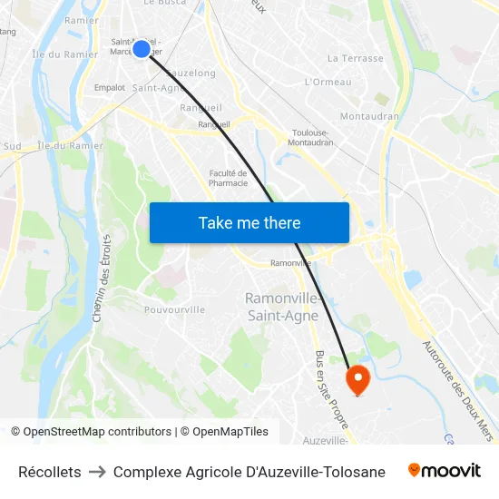Récollets to Complexe Agricole D'Auzeville-Tolosane map