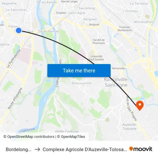 Bordelongue to Complexe Agricole D'Auzeville-Tolosane map